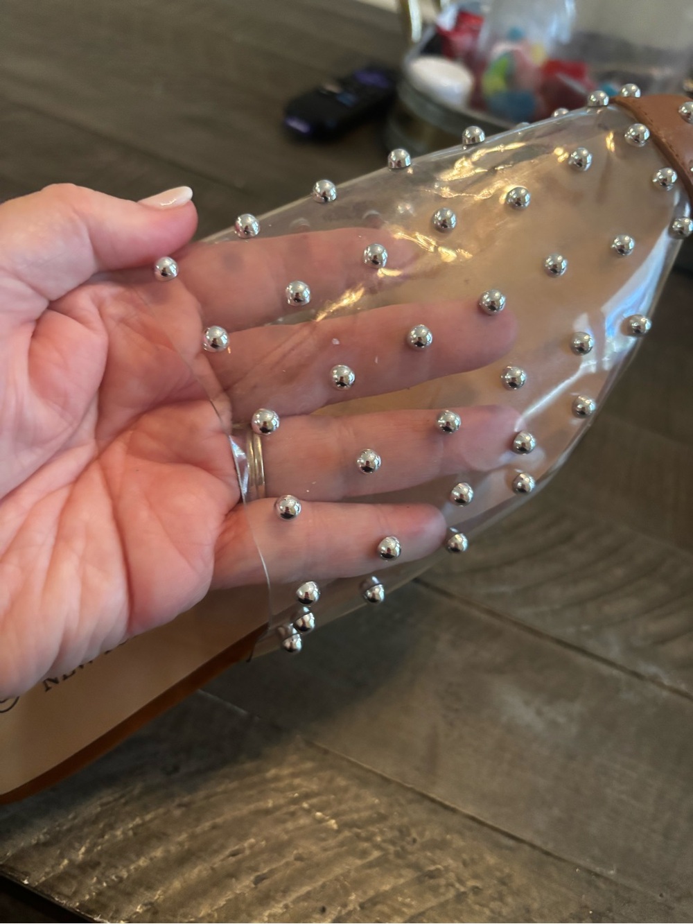 Clear Pearl-Stud Slide Sandals in Transparent - Picture 2 of 3